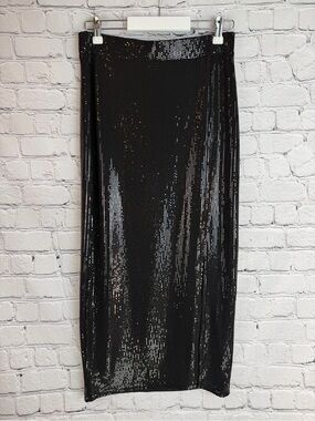 RACHEL ZOE Black Sequin Midi Skirt,‎ NWT